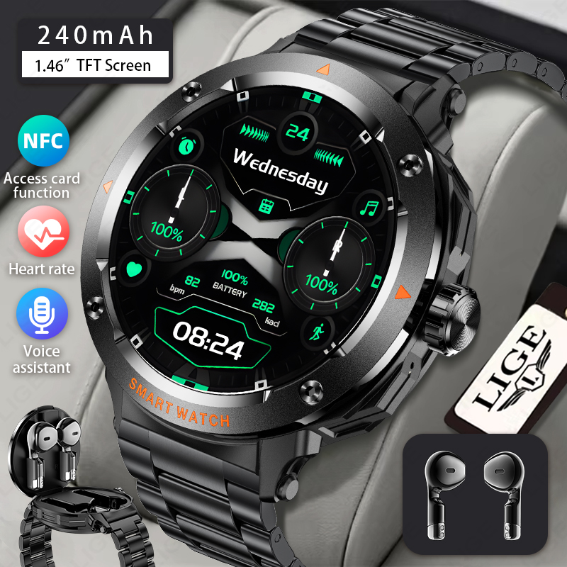 Smartwatch Headset - LIGE Erkek Kulaklık Akıllı Saat Bluetooth