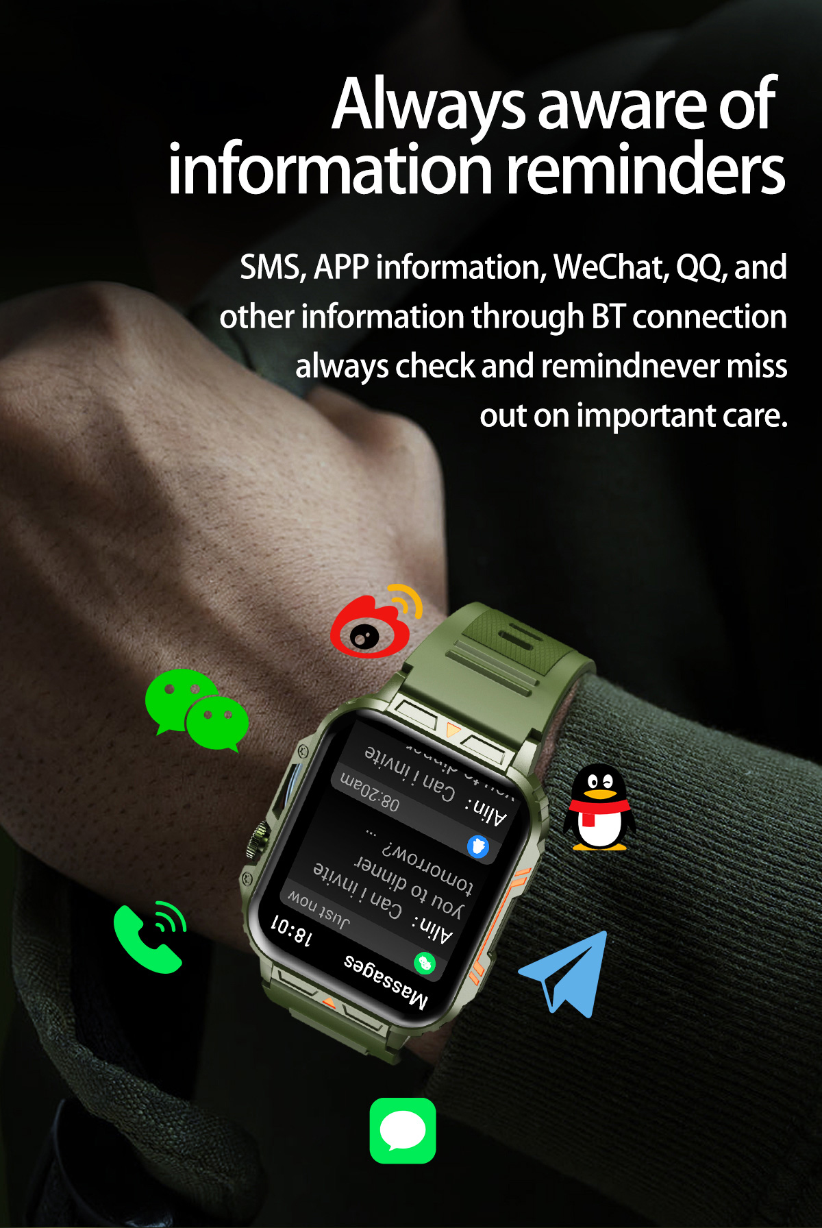 1.91 açık askeri akıllı saat e - Smartwatch Face incelemesi ve fiyatı